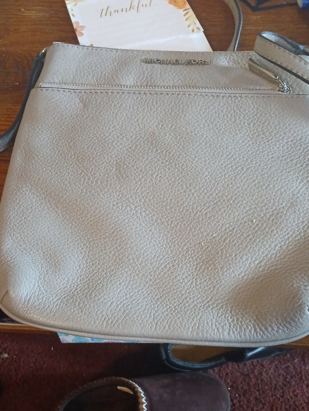 Michael Kors Light Taupe Pebbled Leather Crossbody Bag With COA